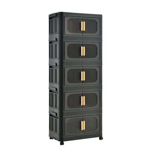 Folding Storage Cabinet with Wheels 5 Tier Collapsible Organizer Black