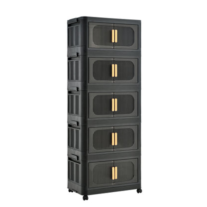 Folding Storage Cabinet with Wheels 5 Tier Collapsible Organizer Black