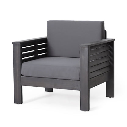 Acacia Wood Outdoor Loveseat and Coffee Table Set with Cushions, Dark Gray