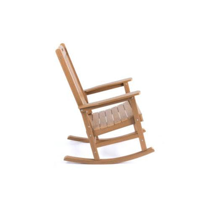 Rocking chair teak color, suitable for all seasons: Outdoor lounge chair, made of sturdy HIPS material, equipped with 304 stainless steel accessories.