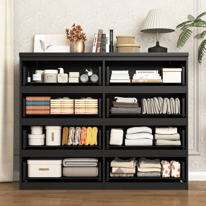 8 Drawers Dresser for Bedroom, Wood Bedroom Dresser Modern Drawer Chest, 8 Chest of Drawer, Tall Dresser for Closet, Dressers Organizer for Living Room, Closet,Black