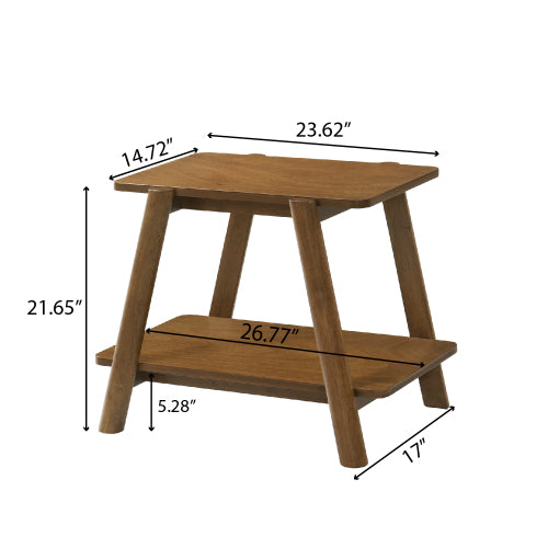 Mid-Century Walnut Wood Shelf End Table, Okume Veneer & Rubberwood Leg Side Table for Bedroom & Living Room