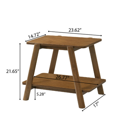 Mid-Century Walnut Wood Shelf End Table, Okume Veneer & Rubberwood Leg Side Table for Bedroom & Living Room