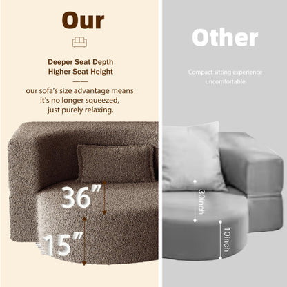 Brown Convertible Sherpa-Fleece Full-Size Floor Sofa-Bed 15 inch  Height with 2 Pillows No-Assembly