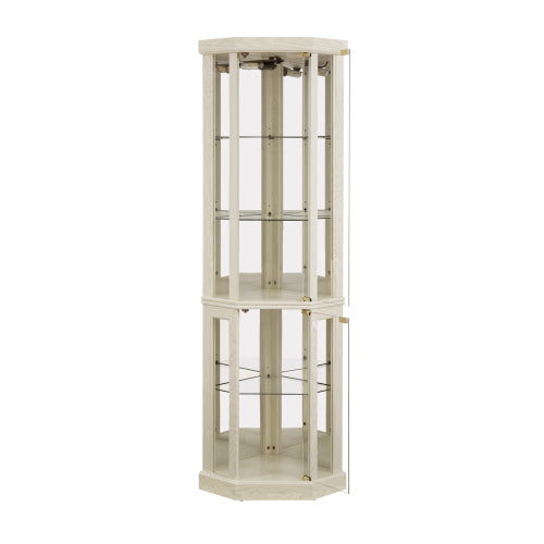 Antique White Corner Lighted Glass Curio Cabinet Adjustable Shelf Magnetic Door Home Collection Wine Display Cabinet