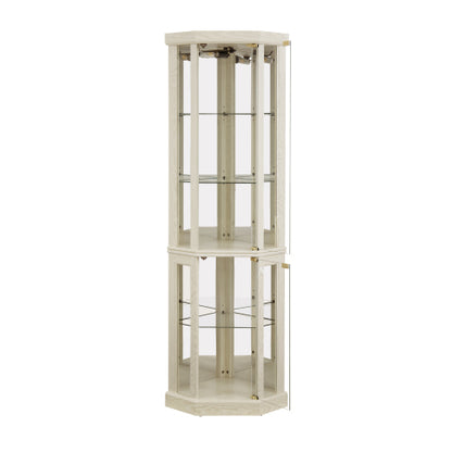 Antique White Corner Lighted Glass Curio Cabinet Adjustable Shelf Magnetic Door Home Collection Wine Display Cabinet