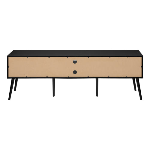 72 Inch Contemporary Black Laminate TV Stand with Sliding Doors & Cable Management