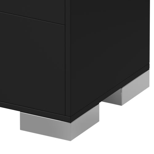 Modern End Table with Drawers, Elegant Nightstand with Metal Foot,Wood Bedside Table with Mirrored Metal Handles,Sofa Side End Table for Bedroom Living Room Office,Black