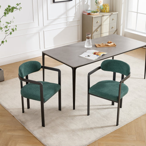 Modern Boucle Dining Chairs Set of 2, Mid-Century Upholstered Side Chairs with Black Metal Legs