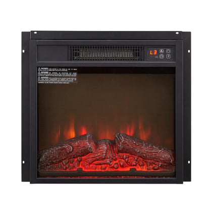 Electric Fireplace Insert 18" 1400W 120V ,Equipped with remote control, ultra thin heater with log set & realistic flame - BLACK