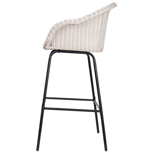 Ladd Outdoor Metal Wicker Barstool, Light Gray Faux Wicker, Set of 2