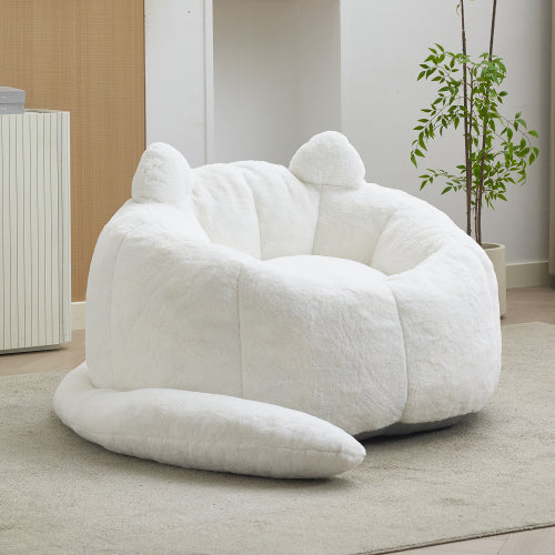 White Cat-Shaped Adult Bean Bag Sofa,High-Density Foam,No Assembly