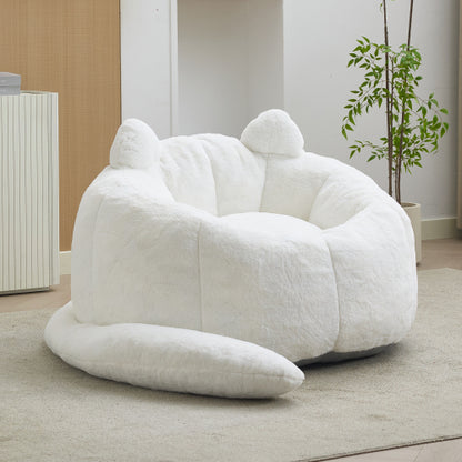 White Cat-Shaped Adult Bean Bag Sofa,High-Density Foam,No Assembly