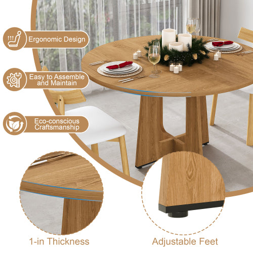 47 Inch Round Farmhouse Dining Table, Oak Finish