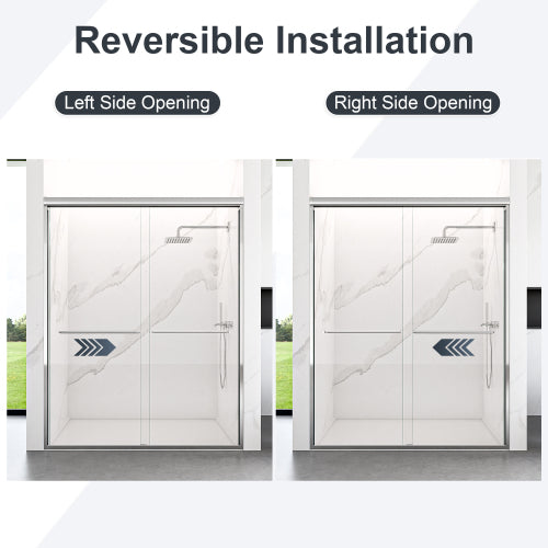56"-60"W*72" H Semi-Frameless Double Sliding Shower Door, Bypass Shower Door, 1/4" (6mm) Thick SGCC Tempered Glass Door, Chrome