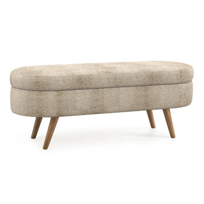 Ottoman Oval Storage Bench,Rubber Wood Legs, Gray (43.5inch x16inch x16inch )Brown
