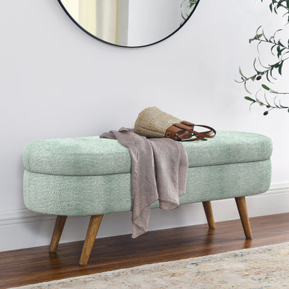 Ottoman Oval Storage Bench,Rubber Wood Legs, Gray (43.5inch x16inch x16inch ) Cyan