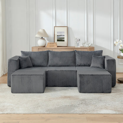Gray Compressed Corduroy Compact Modular Minimalist Sectional Sofa
