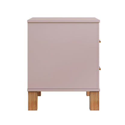 Pink Fluted Nightstand, 2-Drawer Bedside Table with Metal Handles & Solid Wood Legs