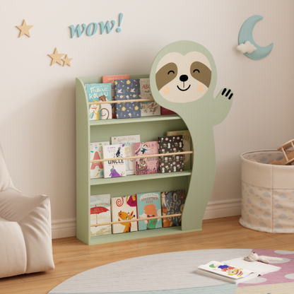 Sloth Kids Front Facing Bookshelf with 3-Tier Display Rack