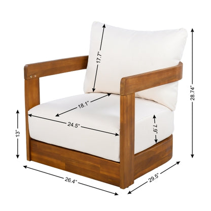 Premium Acacia Wood Outdoor Club Chair, Curved Tub Design, Water-Resistant Cushions, All-Weather Slat Construction