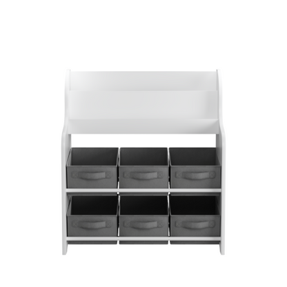 Kids Bookshelf With 6 Fabric Bins Front Display Toy Book Storage Cabinet