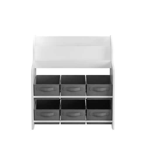Kids Bookshelf With 6 Fabric Bins Front Display Toy Book Storage Cabinet