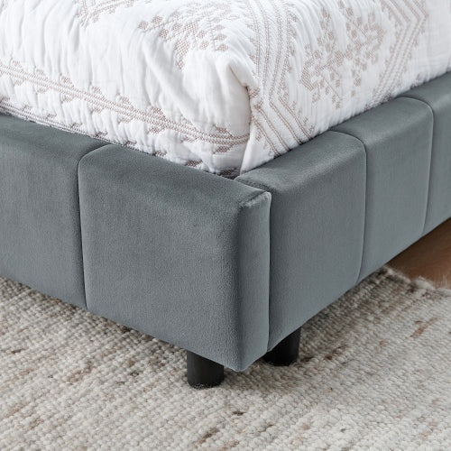 Full Size Upholstered Tufted Bed Frame, Sofa Bed Frame with Comfortable Backrest and Armrests, Full Size Bed for Bedroom, Living Room,Velvet, Grey(80.5inch *59inch *30.5inch )