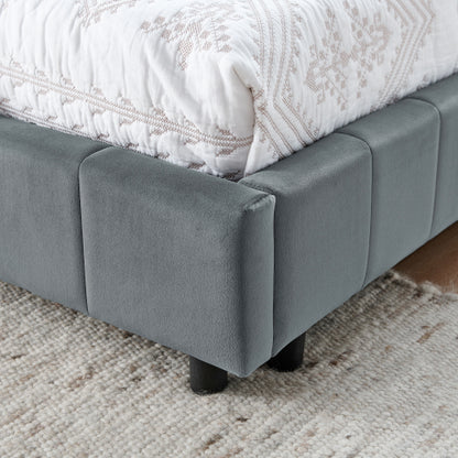 Full Size Upholstered Tufted Bed Frame, Sofa Bed Frame with Comfortable Backrest and Armrests, Full Size Bed for Bedroom, Living Room,Velvet, Grey(80.5inch *59inch *30.5inch )