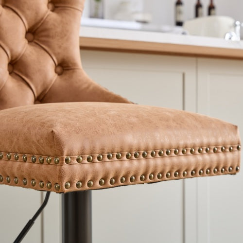 Aged and Retro PU Swivel Barstools Adjusatble Seat Height from 26-33 Inch, Modern Bar Stools with Backs Comfortable Tufted for Home Pub and Kitchen Island (Orange,Set of 2)