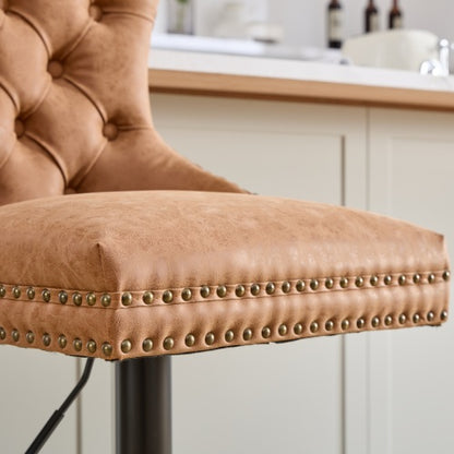 Aged and Retro PU Swivel Barstools Adjusatble Seat Height from 26-33 Inch, Modern Bar Stools with Backs Comfortable Tufted for Home Pub and Kitchen Island (Orange,Set of 2)