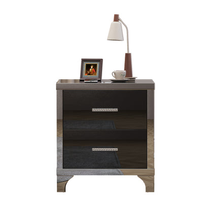 High Gloss Mirrored Nightstand with 2 Drawers,Modern End Table with Drawers,Mirrored High Gloss Wood Nightstand Metal Handle Bedside End Table for Bedroom, Dorm,Living Room,Black
