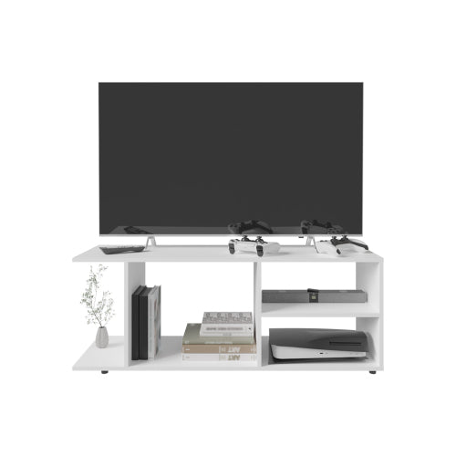 White Compact Barton Entertainment Center with Multi Storage Shelves for Living Room