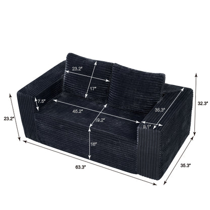 63-Inch Frameless Compressed Corduroy Loveseat for Small Spaces