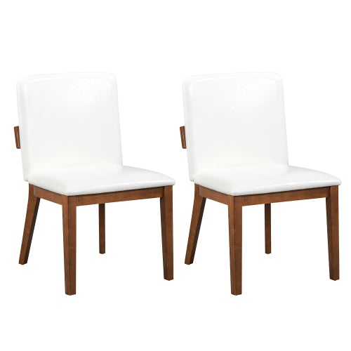 PU Leather Upholstered Rubberwood Dining Chairs, Set of 2, White/Walnut