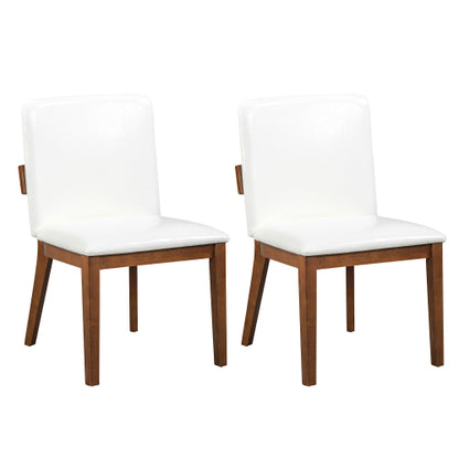 PU Leather Upholstered Rubberwood Dining Chairs, Set of 2, White/Walnut