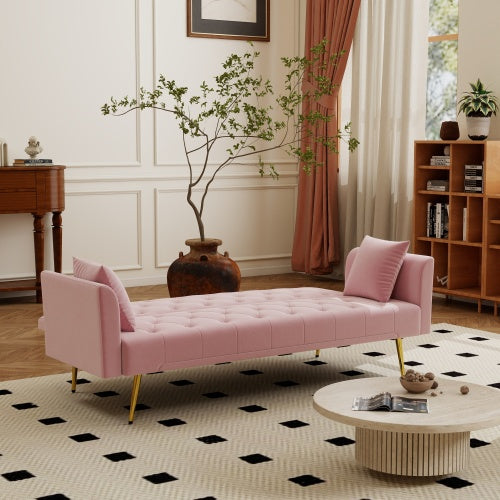 72 inch  Pink Velvet American-Retro Convertible Foldable Sleeper Sofa Bed