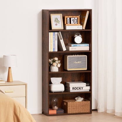 53 Inch Brown Narrow 5-Tier Adjustable Shelf Corner Bookshelf