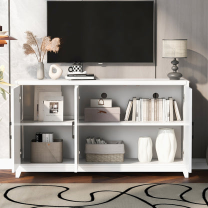 TV Stand for TVs up to 65 Inches, Modern Entertainment Center Media Console Cabinet with 2 Spacious Storage Space, Solid Wood Legs for Living room