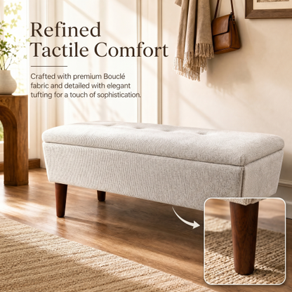 42 inch Linen Ottoman Bench with Solid Wood Legs, Modern Footrest Stool