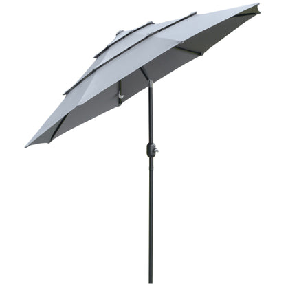 9FT 3 Tiers Patio Umbrella Outdoor Market Umbrella with Crank, Push Button Tilt for Deck, Backyard and Lawn, Dark Gray