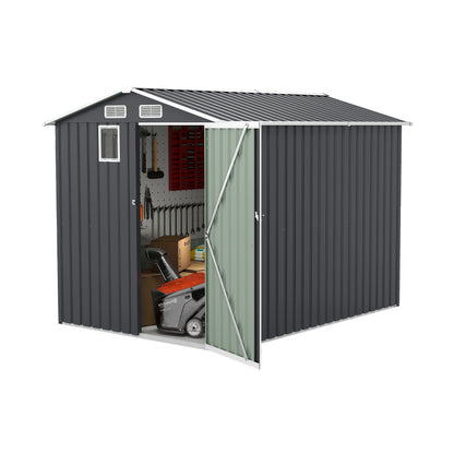 6x8FT Outdoor Steel Storage Shed with Clear Window, Lockable Doors, Compact Metal Tool Shed for Garden, Backyard, Patio, Utility, and Bike Storage,dark gray