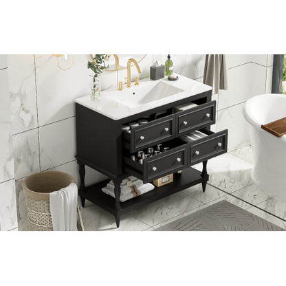 36" Bathroom Vanity Cabinet with Sink Combo Set, Undermount Ceramic Sink, Free Standing Vanity Set with 4 Drawers, Solid Wood Frame Bathroom Cabinet, Black