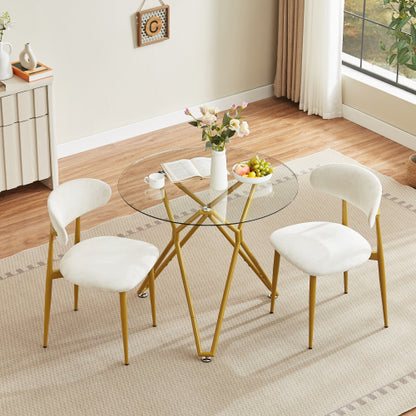 Set of 2 White & Gold Velvet Dining Chairs, Curved Backrest, Metal Legs, 250lbs Capacity for Dining Room & Kitchen