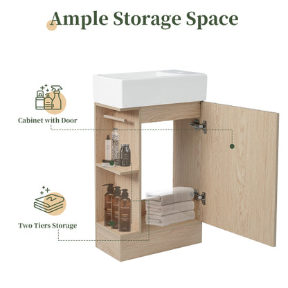 18.6" Bathroom Vanity with Sink, Bathroom Vanity Cabinet with Two-tier Shelf, Left or Right Orientation, Natural (Old Sku:WF308491AAN)