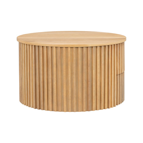 Round Lift Top Coffee Table Storage Fluted Wood MDF Solid Wood Living Room Table