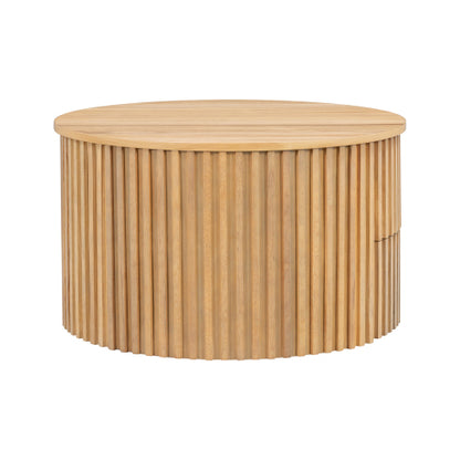 Round Lift Top Coffee Table Storage Fluted Wood MDF Solid Wood Living Room Table