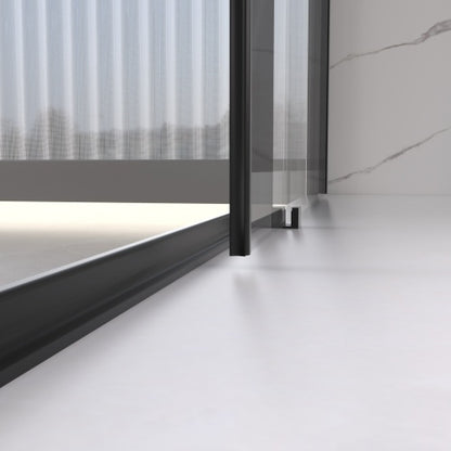 56-60" W x 74" H Semi-Frameless Sliding Shower Door, 1/4" (6mm) Clear SGCC Tempered Glass, Matte Black Finished, Adjustable Width – No Cutting Required