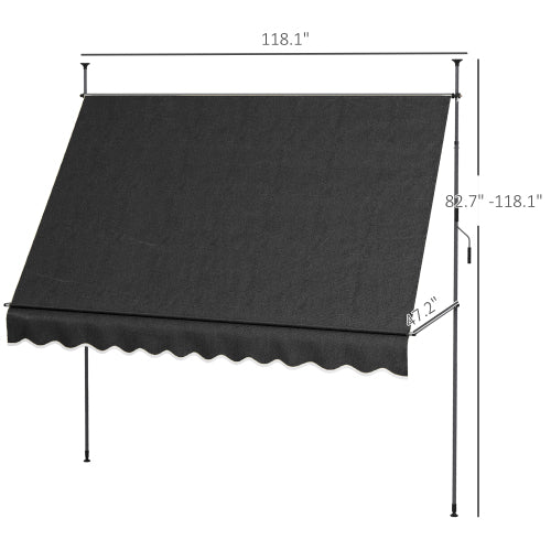 Outsunny Manual Retractable Awning, 118" Non-Screw Freestanding Patio Sun Shade Shelter with Support Pole Stand and UV Resistant Fabric, for Window, Door, Porch, Deck, Black