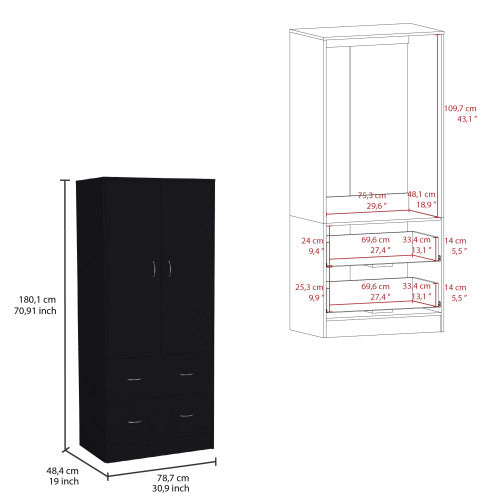 2-Doors 2-Drawers Armoire Black